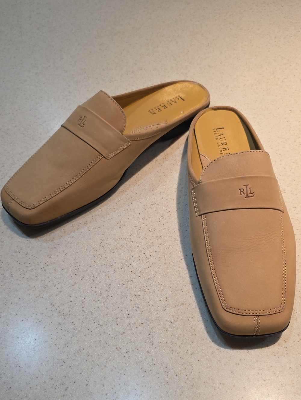 Ralph Lauren Beige/Tan Leather Slip-On Mules